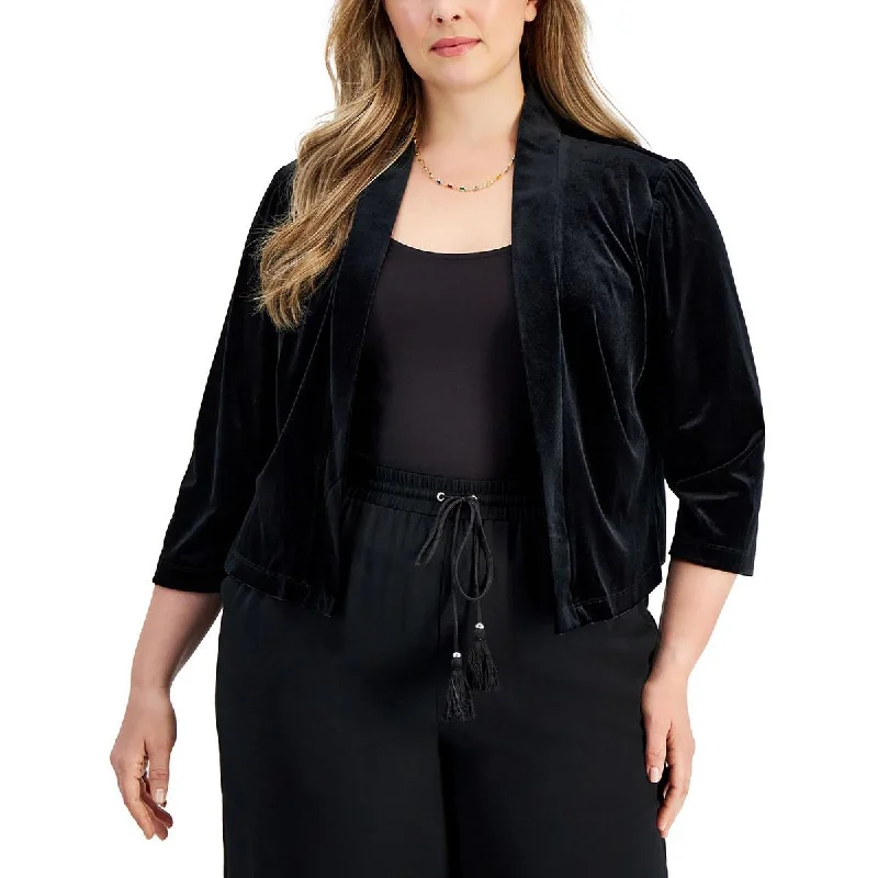 Connected Apparel Womens Plus Velvet Dressy Open-Front Blazer