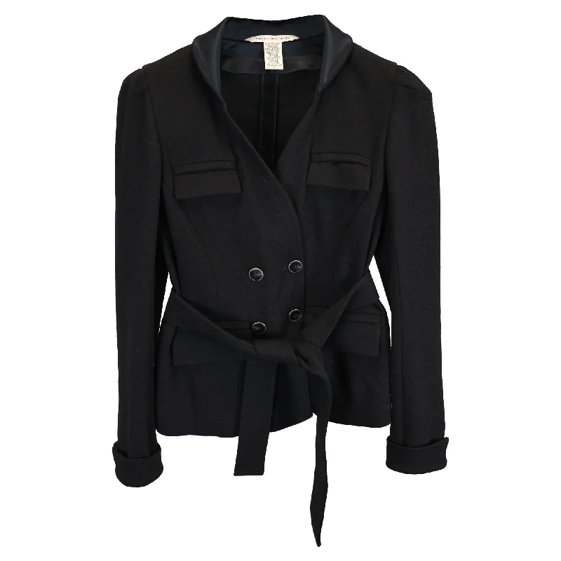 Diane Van Furstenberg Tie-Waist Double-Breasted Blazer in Black Wool