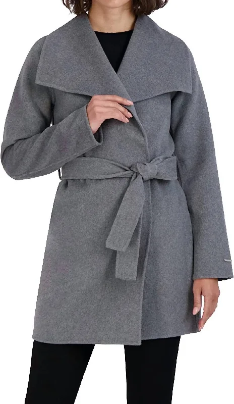 Ella Wool Wrap Coat In Ash Gray