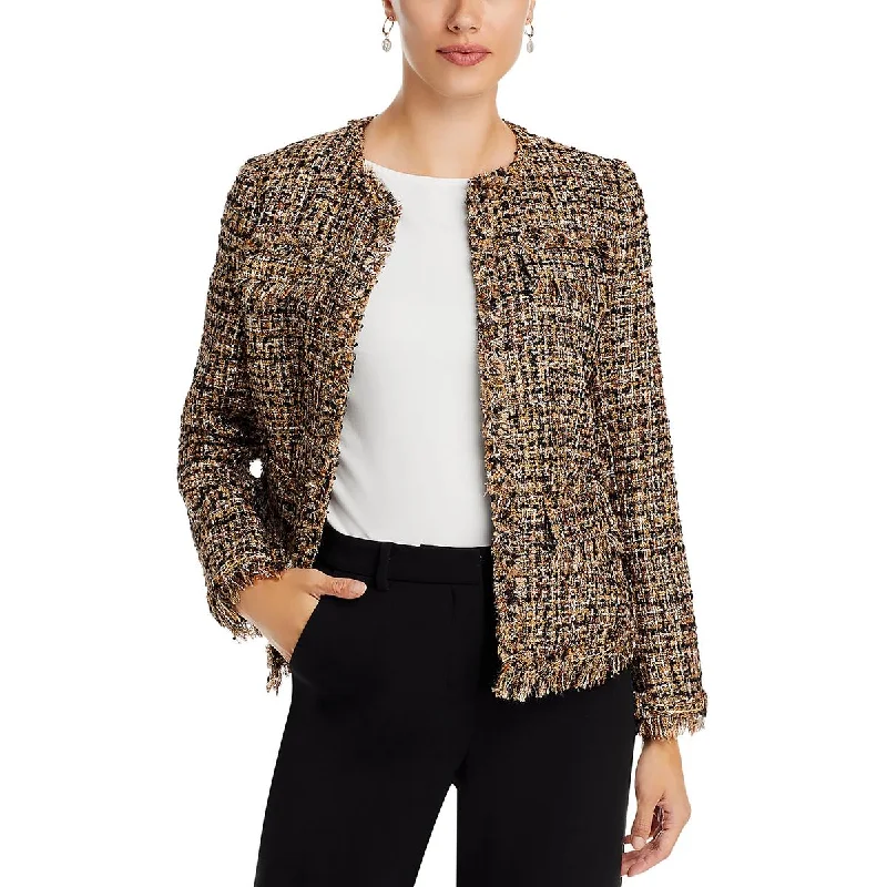 Kobi Halperin Womens Tweed Metallic Collarless Blazer