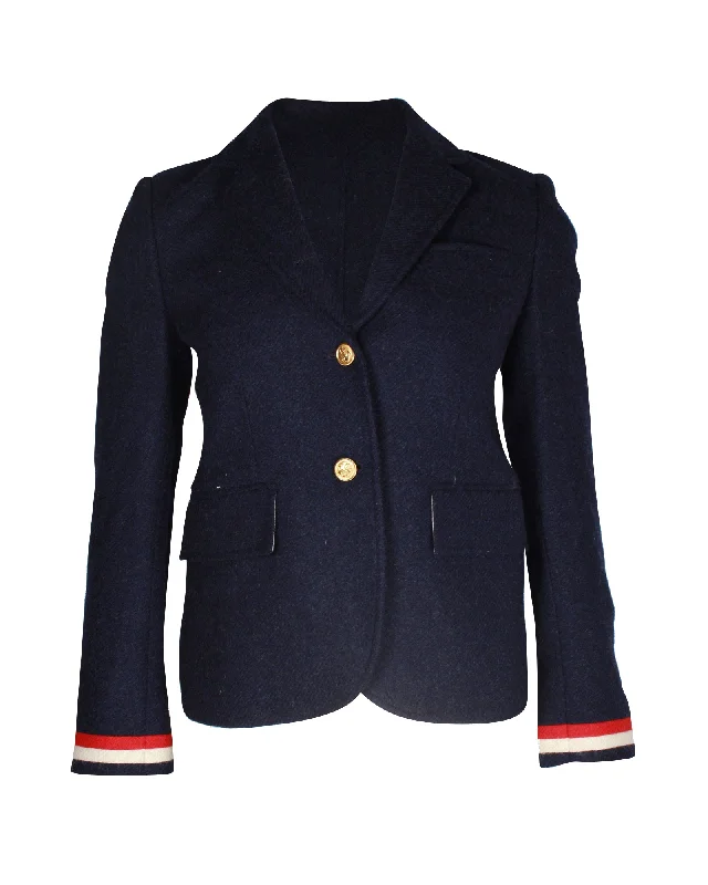 Thom Browne Single Breasted Blazer in Navy Blue Wool