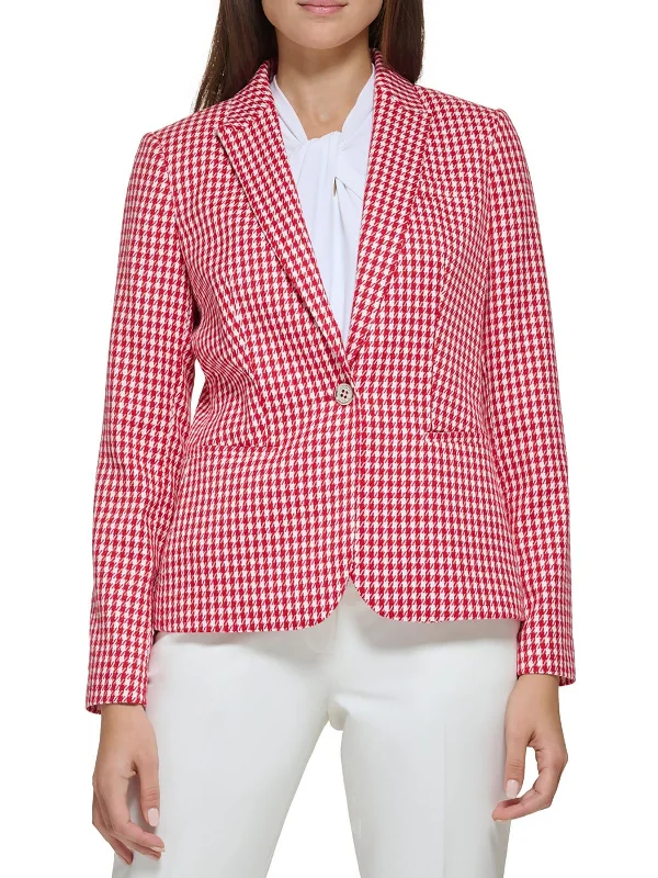 Womens Houndstooth Trendy One-Button Blazer