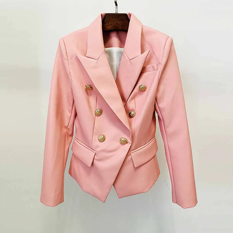 Women's Pink Blazer with Gold Buttons Fashion Coats