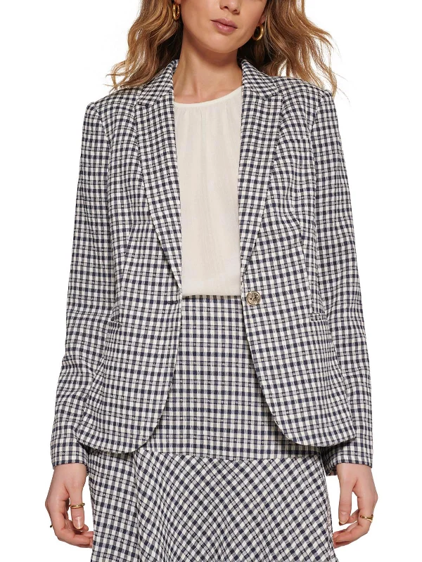 Womens Plaid Collar One-Button Blazer