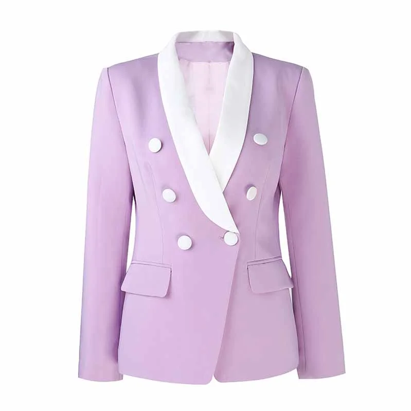 Women's Spring Summer Shawl White Collar Fitted Blazer Lavender Coat