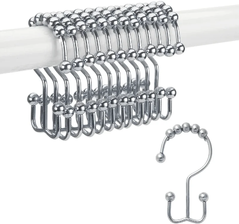 12Pcs Stainless Steel Shower Curtain Hooks Rings Rust-Resistant Metal Double Glide Shower Hooks for Bathroom Shower Rods Curtains