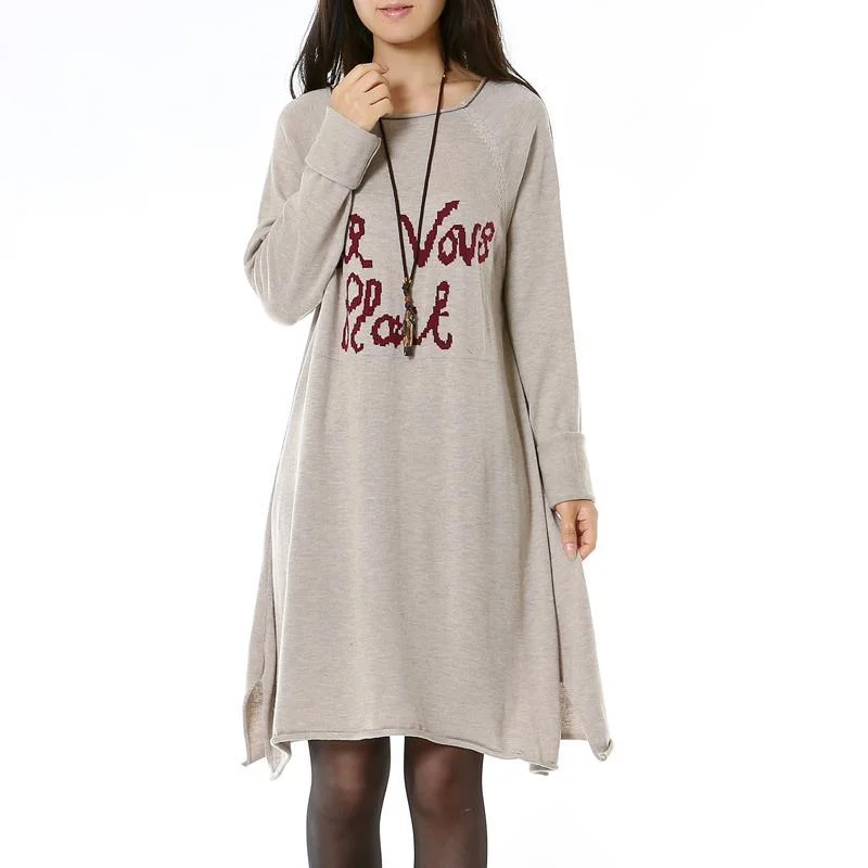 Khaki cozy women sweater dress oversized