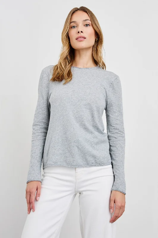 LONG SLEEVE CREW NECK T-SHIRT - HEATHER GREY