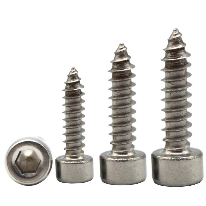 Suleve M2.6SH1 50Pcs M2.6 304 Stainless Steel Hex Socket Cylinder Cap Head Self Tapping Screw Wood Screws Speaker Screws Optional Length