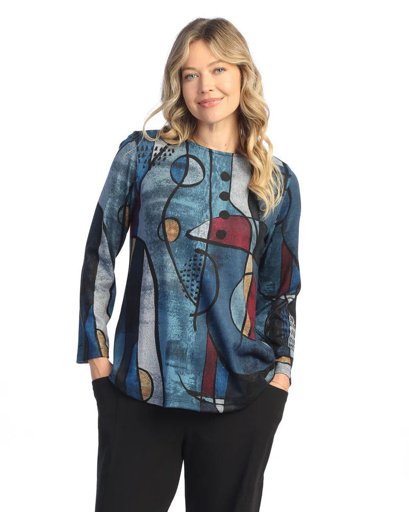 Jess & Jane nb2-1962 Granada Multi Blue Long Sleeve Women's Top