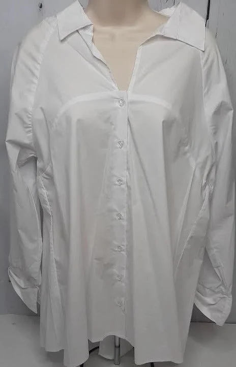 Shirt Button Front Long Sleeve White Women's E617457